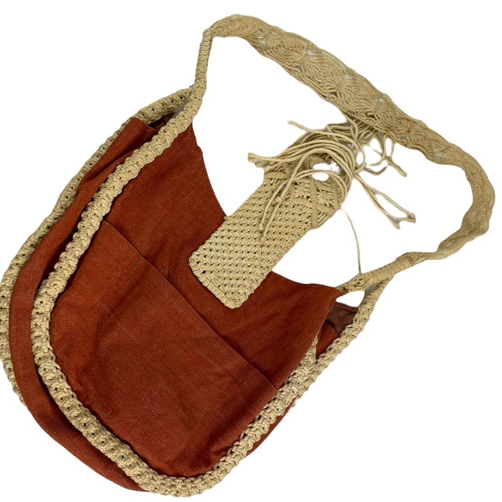 Vintage Boho Hippy Hemp Braided Hemp Wooden Button Flap Close Bag Purse Sack 70s - Picture 9 of 16